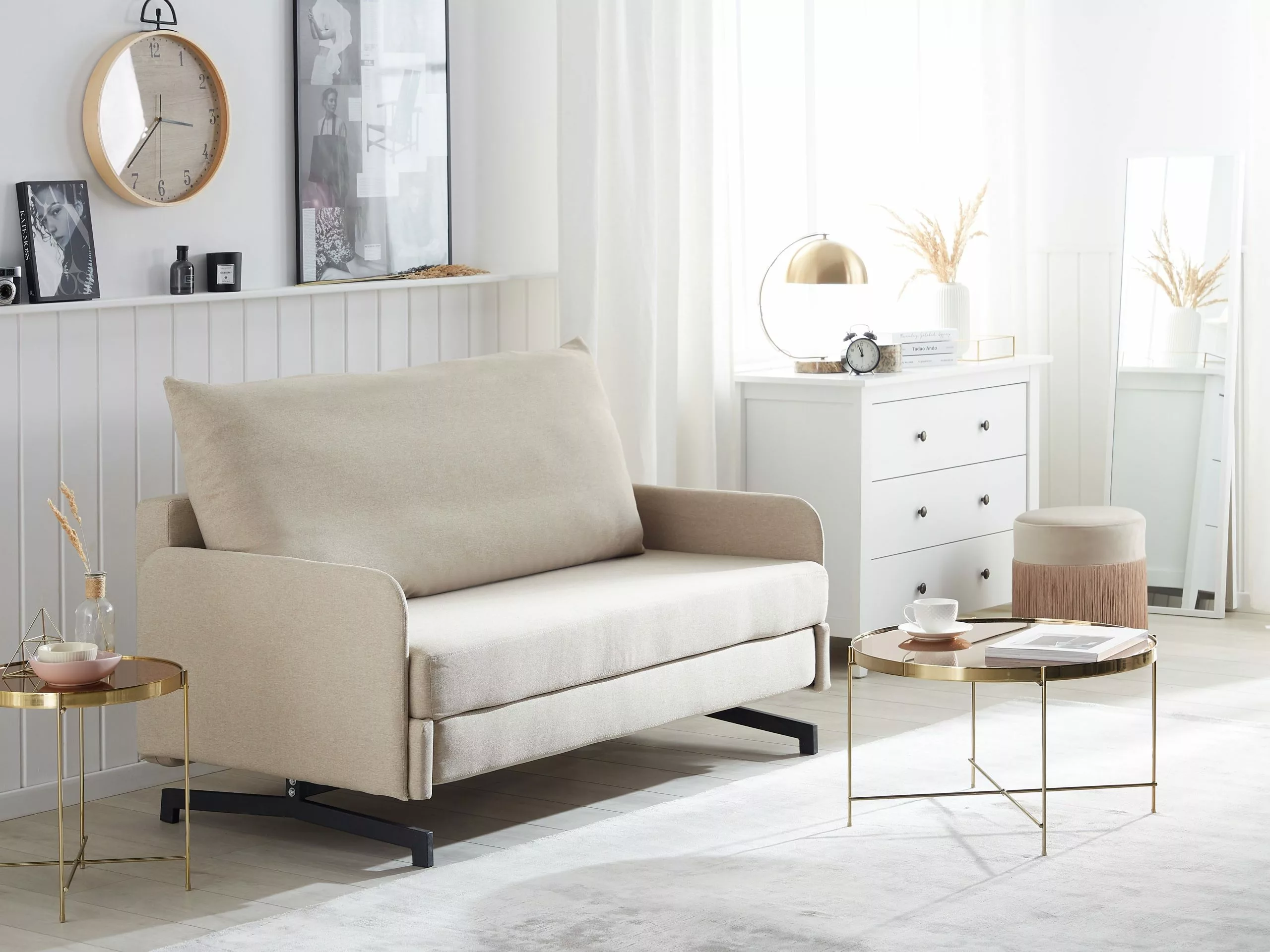 Beliani 2-istuttava Vuodesohva Kangas Beige BELFAST - Image 2