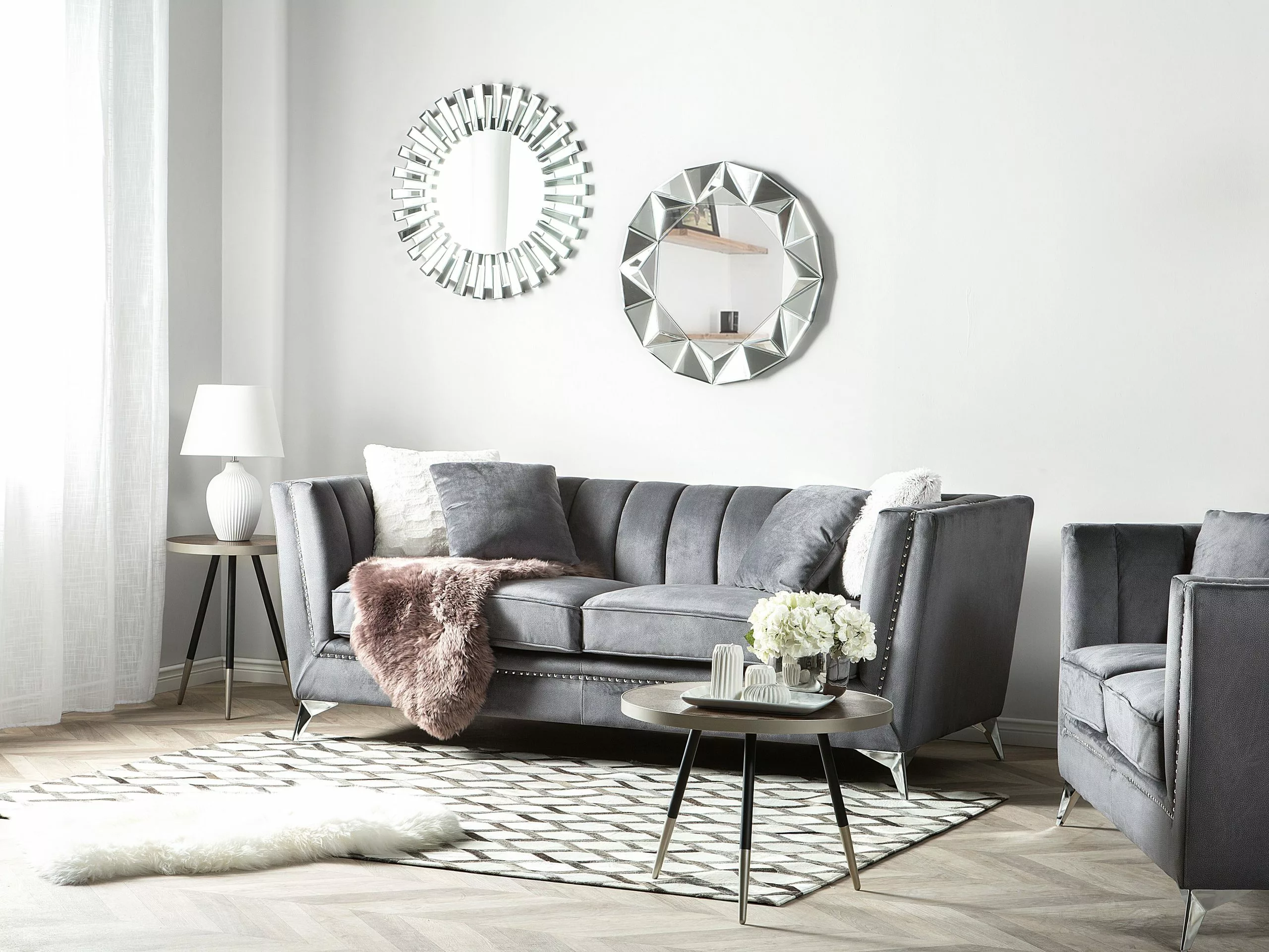 Beliani Sohvasetti Samettinen Harmaa GAULA 5 Beliani Sohvasetti Samettinen Harmaa GAULA - Image 3