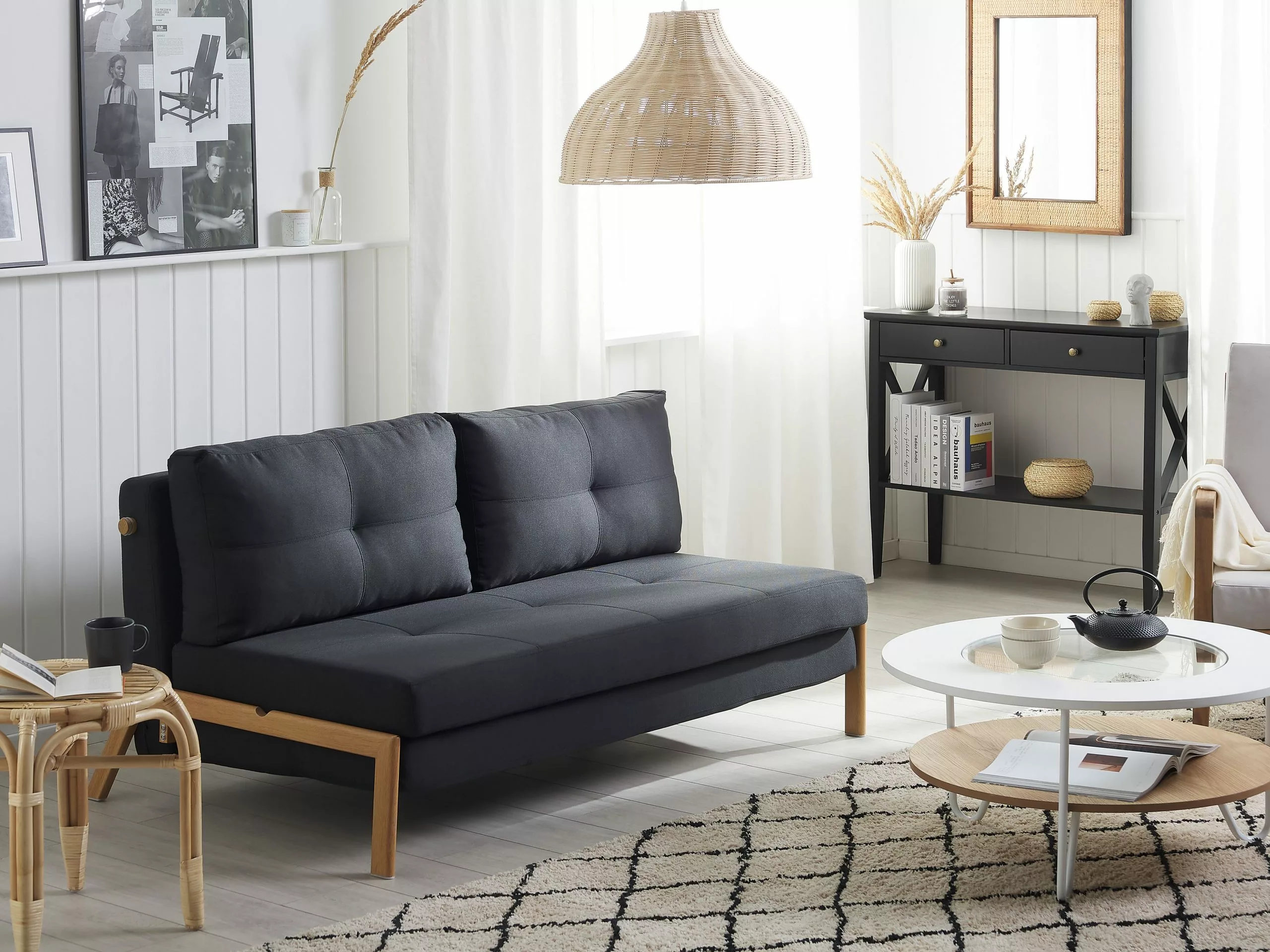 Beliani 2-istuttava Vuodesohva Kankainen Musta EDLAND 4 Beliani 2-istuttava Vuodesohva Kankainen Musta EDLAND - Image 2