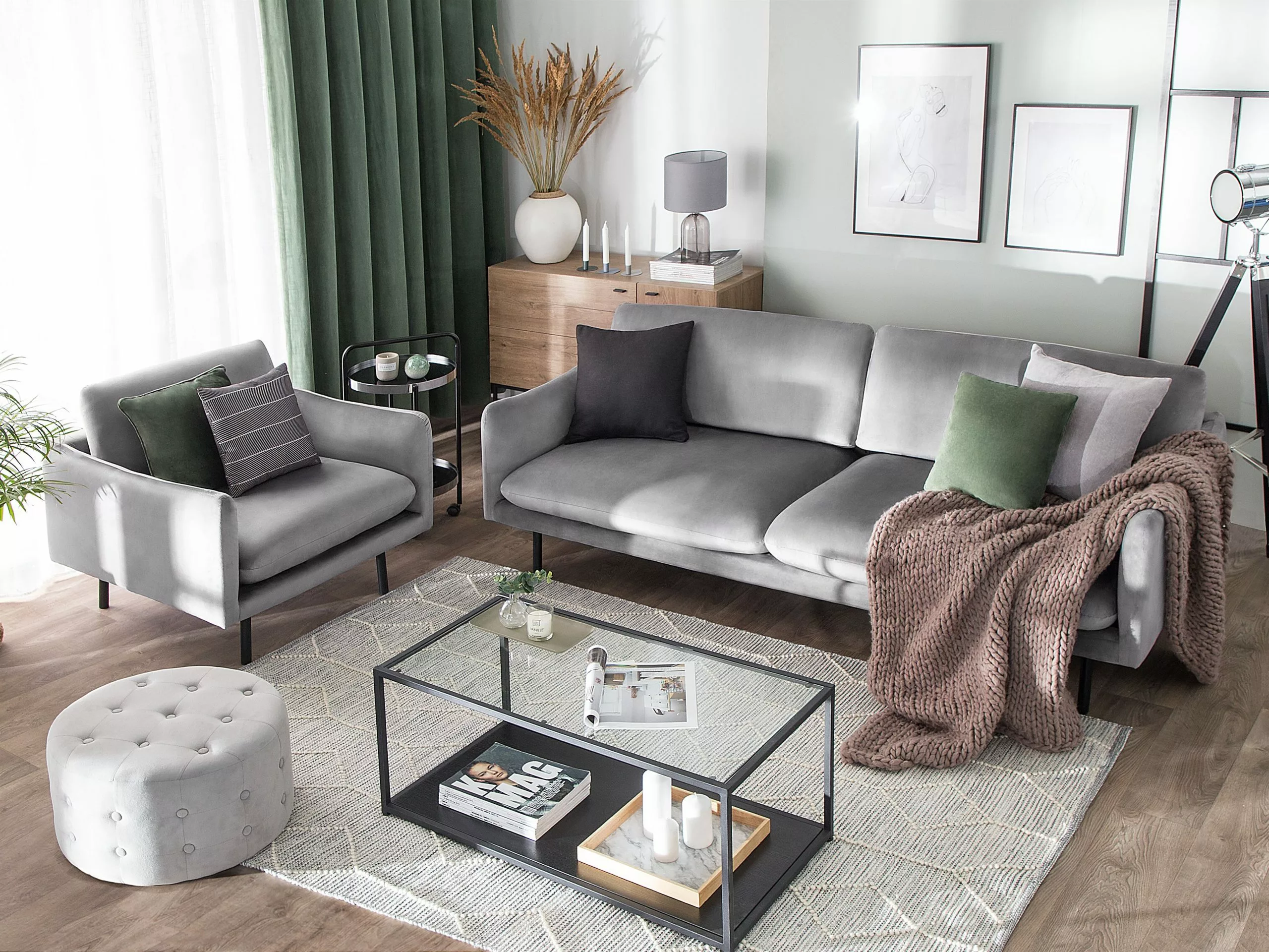 Beliani Sohvasetti Harmaa Sametti 4-istuttava VINTERBRO 4 Beliani Sohvasetti Harmaa Sametti 4-istuttava VINTERBRO - Image 2