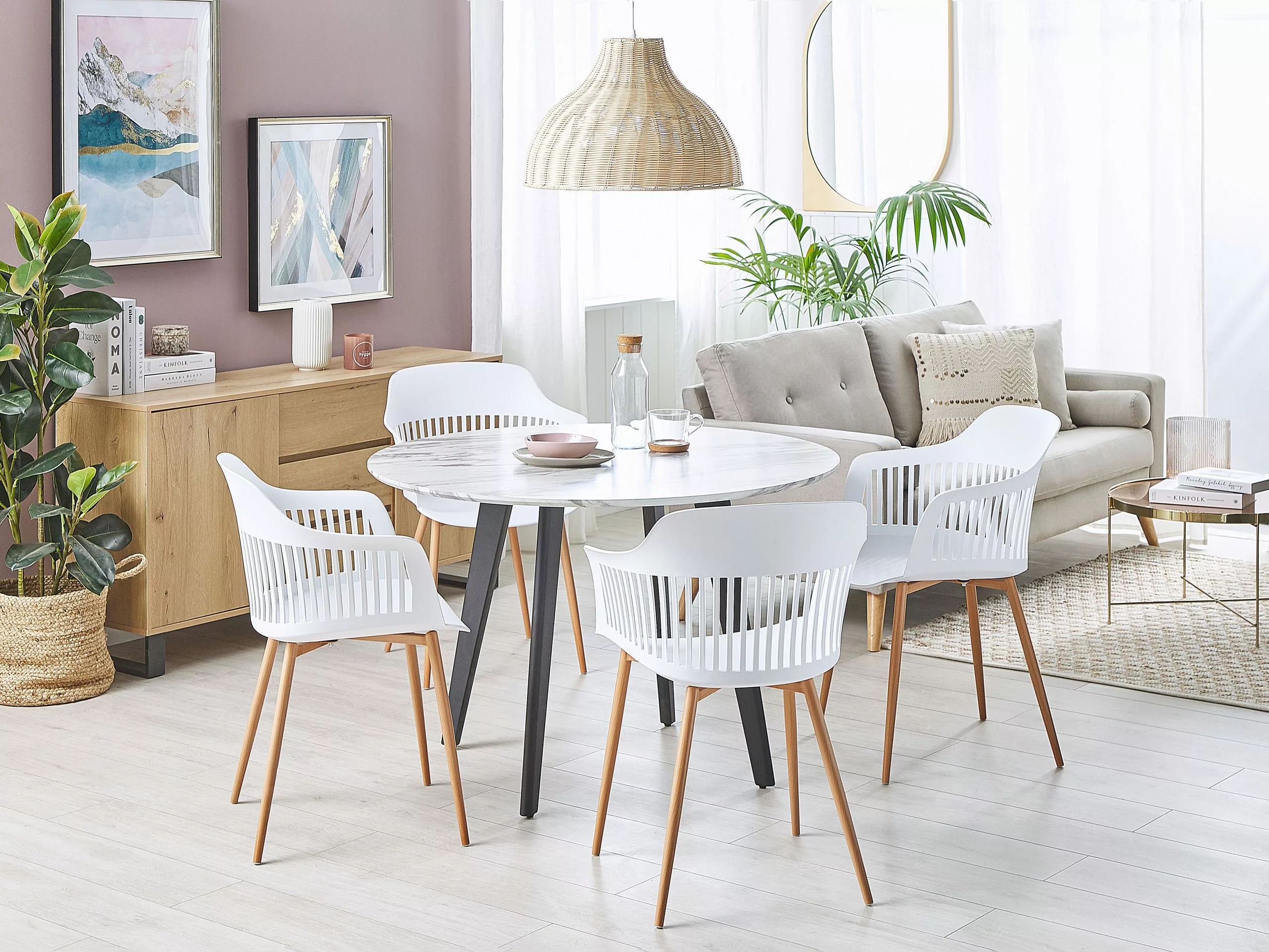 Beliani Ruokapöytä Marmorikuvio Valkoinen/musta ⌀ 110 Cm MOSBY - Image 4