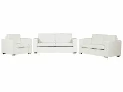 Beliani Valkoinen Nahkaverhoiltu Sohvaryhmä HELSINKI