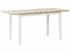Beliani Ruokapöytä Jatkettava Kumipuu Vaalea Puu/valkoinen 120/150 X 75 Cm HOUSTON