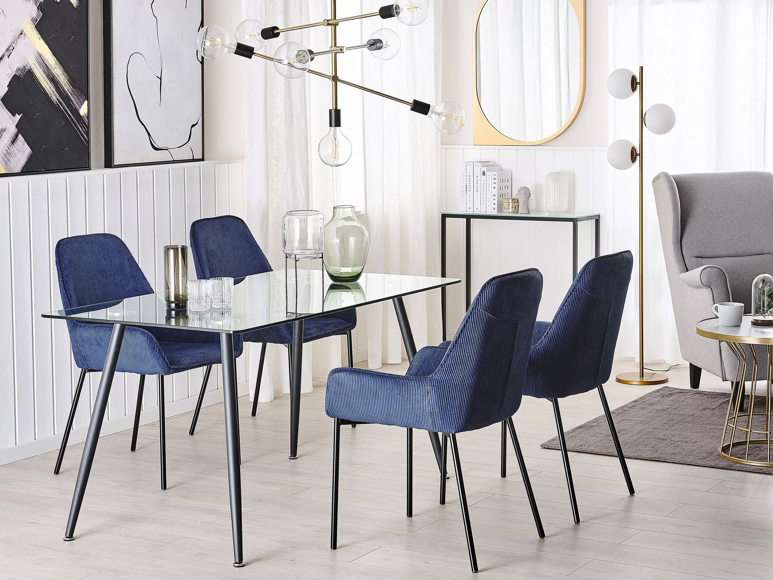 Beliani Ruokapöytä Lasitasolla Teräs Musta 140 X 80 Cm MIDLAND - Image 2