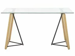 Beliani Ruokapöytä Lasitasolla Metalli Vaalea Puu 140 X 80 Cm TACOMA -Halpa 2-istuttavat sohvat myymälä undef src sa picid 786372 type whitesh image