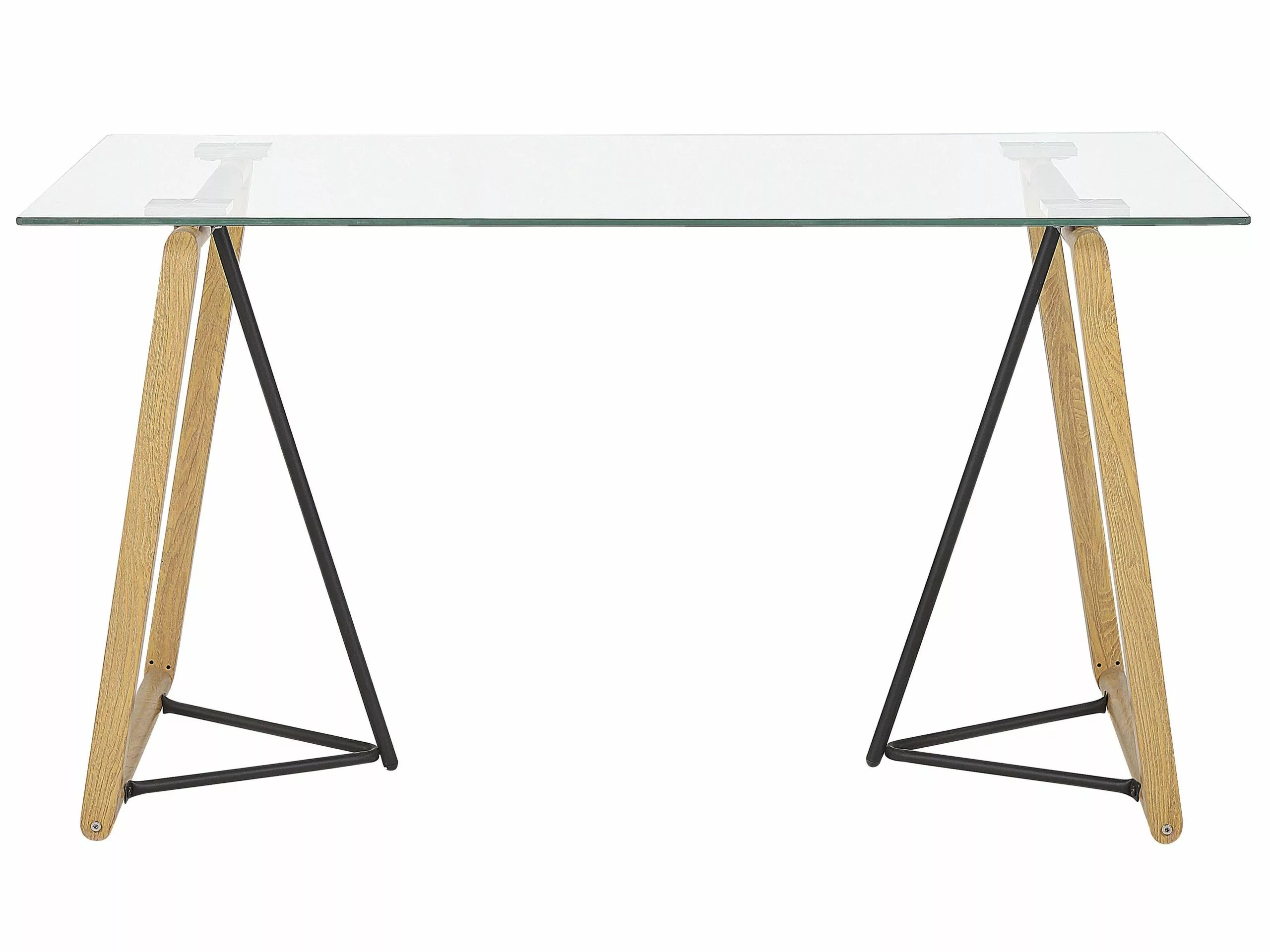 Beliani Ruokapöytä Lasitasolla Metalli Vaalea Puu 140 X 80 Cm TACOMA - Image 3