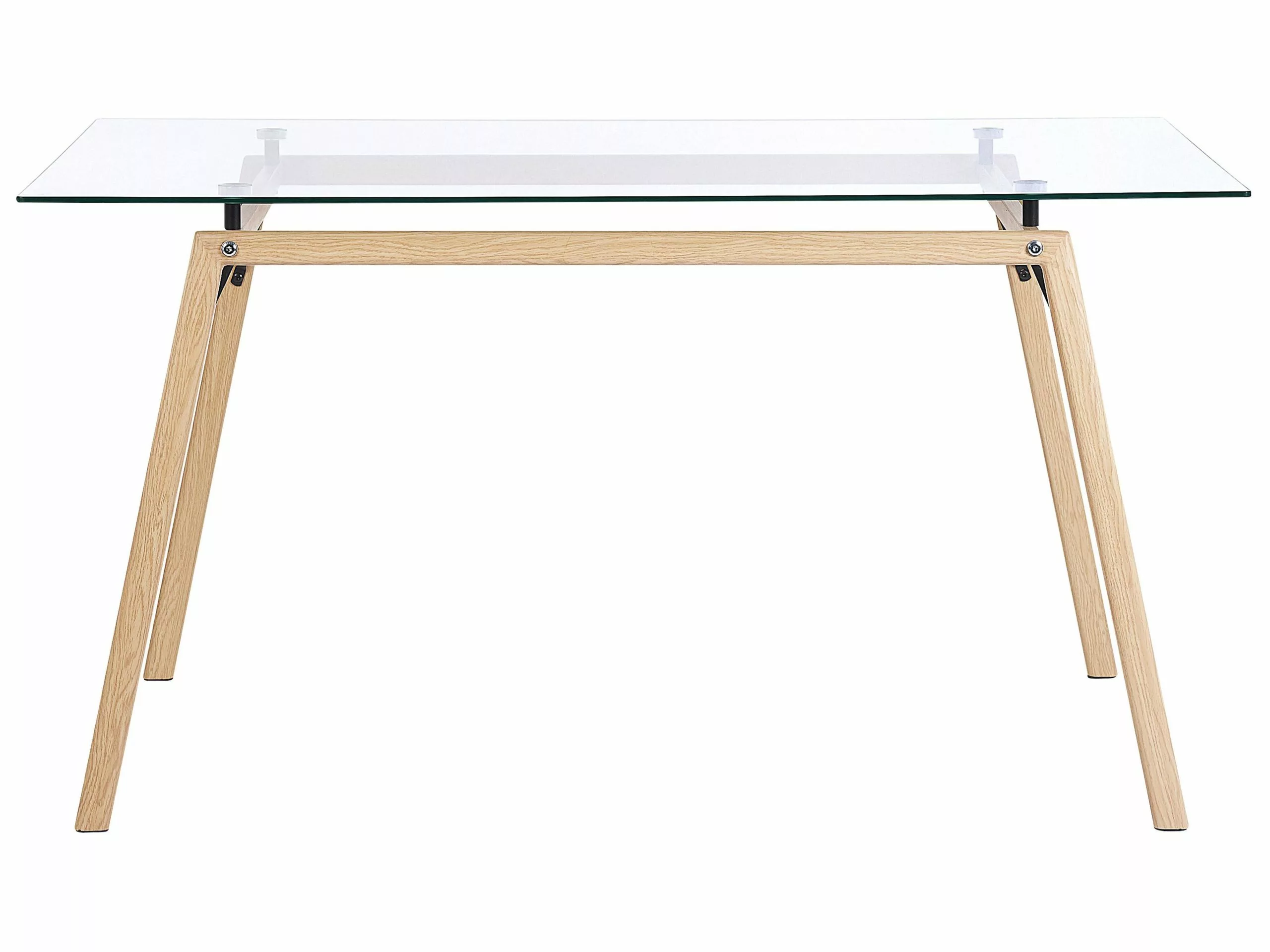 Beliani Ruokapöytä Lasitasolla Metalli Vaalea Puu 140 X 80 Cm KAMINA 5 Beliani Ruokapöytä Lasitasolla Metalli Vaalea Puu 140 X 80 Cm KAMINA - Image 3