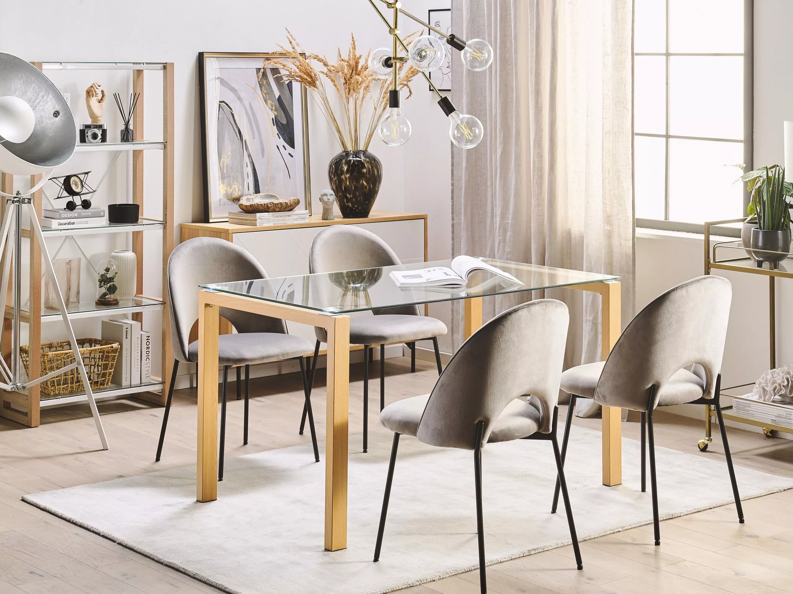 Beliani Ruokapöytä Lasitasolla Teräs Vaalea Puu 130 X 80 Cm TAVIRA 4 Beliani Ruokapöytä Lasitasolla Teräs Vaalea Puu 130 X 80 Cm TAVIRA - Image 2