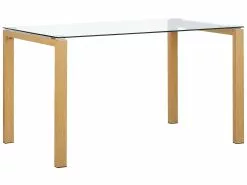 Beliani Ruokapöytä Lasitasolla Teräs Vaalea Puu 130 X 80 Cm TAVIRA