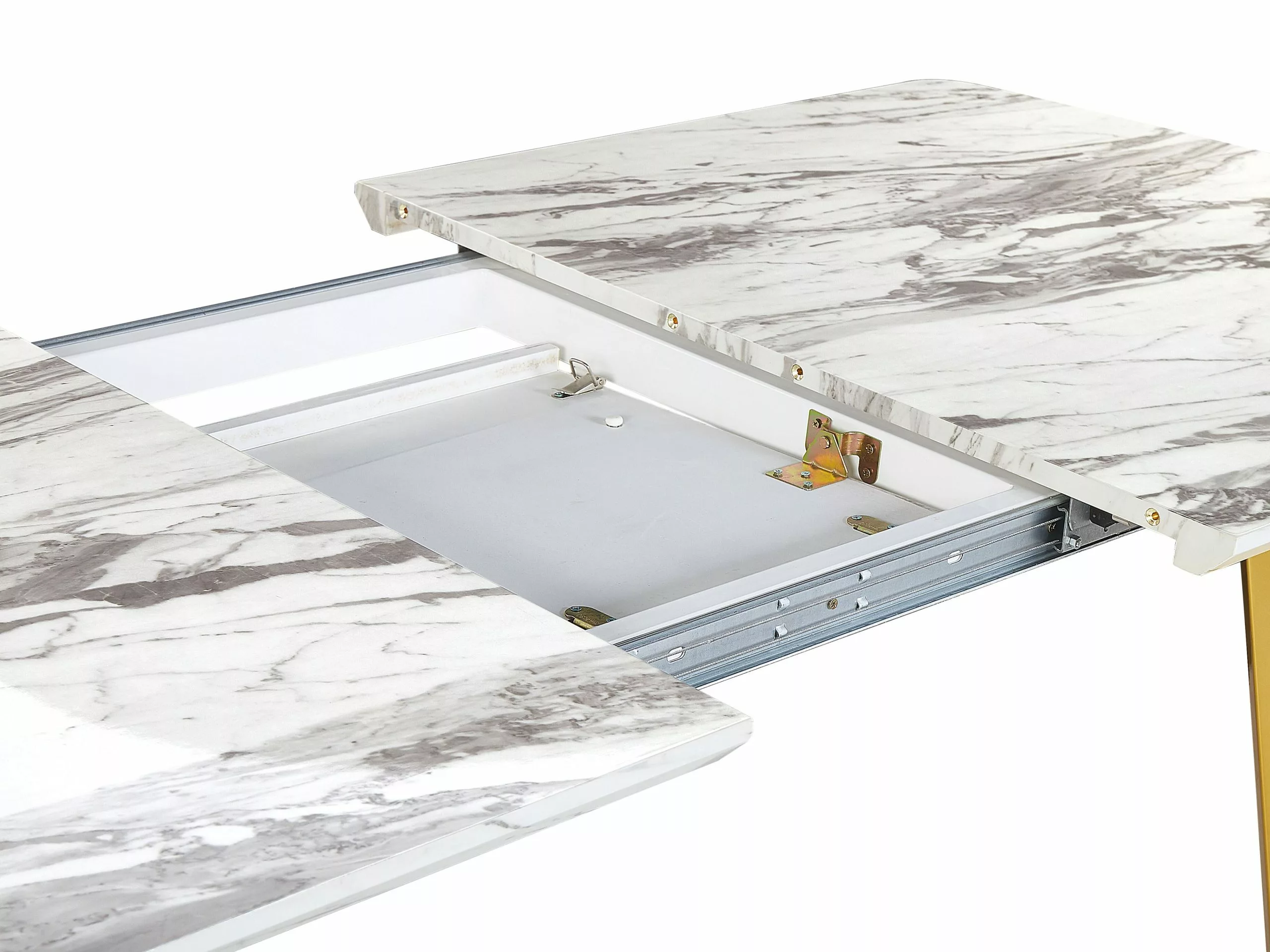 Beliani Ruokapöytä Jatkettava Marmorikuvio Valkoinen/kulta 160/200 X 90 Cm MOSBY - Image 8