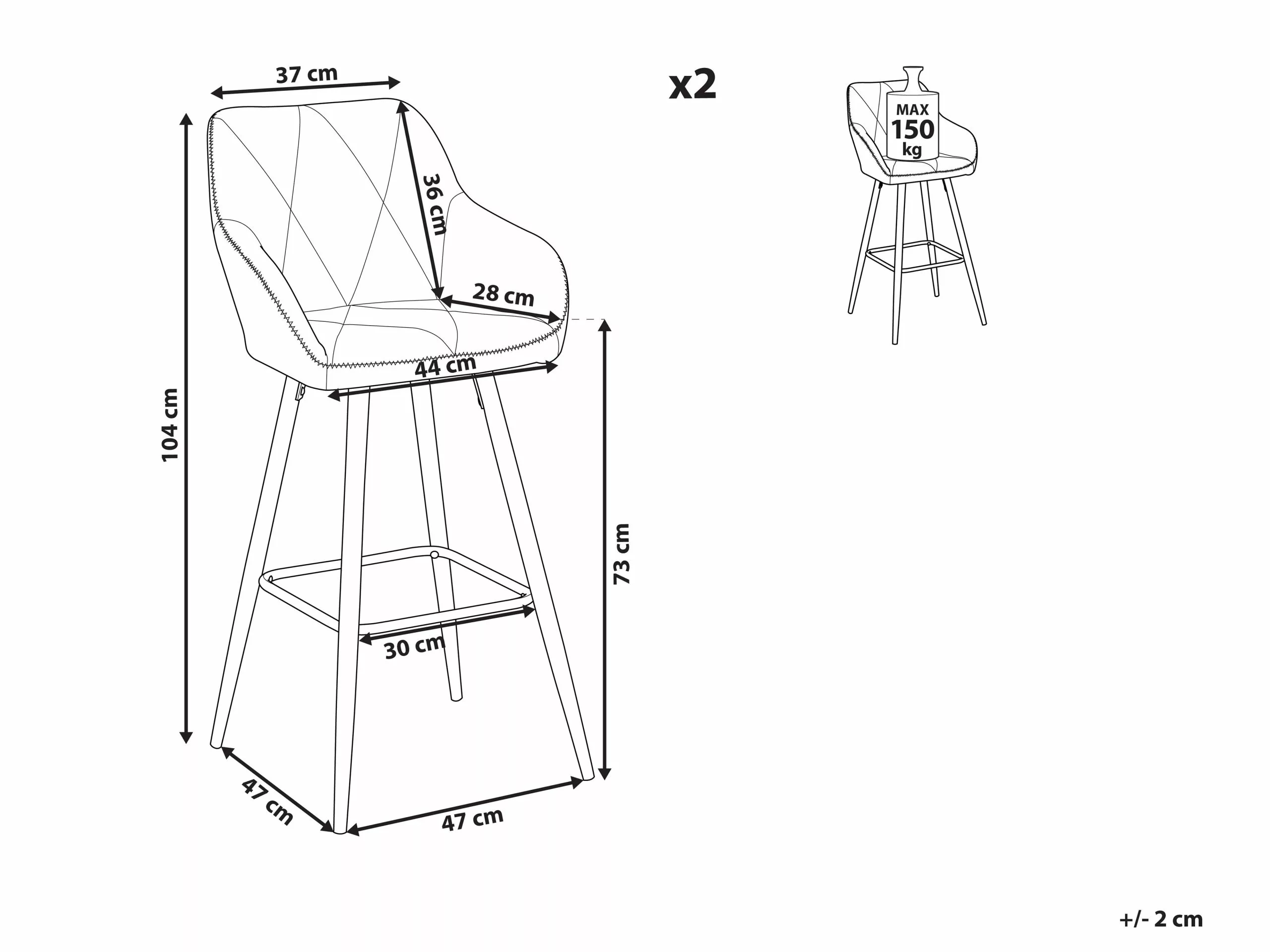 Beliani Baarituoli Kangas Kullanruskea 2 Kpl DARIEN 12 Beliani Baarituoli Kangas Kullanruskea 2 Kpl DARIEN - Image 10