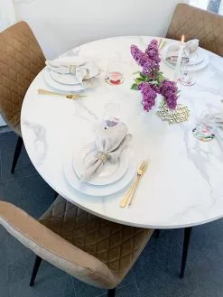 Beliani Ruokapöytä Marmorikuvio Valkoinen/musta ⌀ 120 Cm ODEON -Halpa 2-istuttavat sohvat myymälä undef src sa picid 805438 type whitesh image