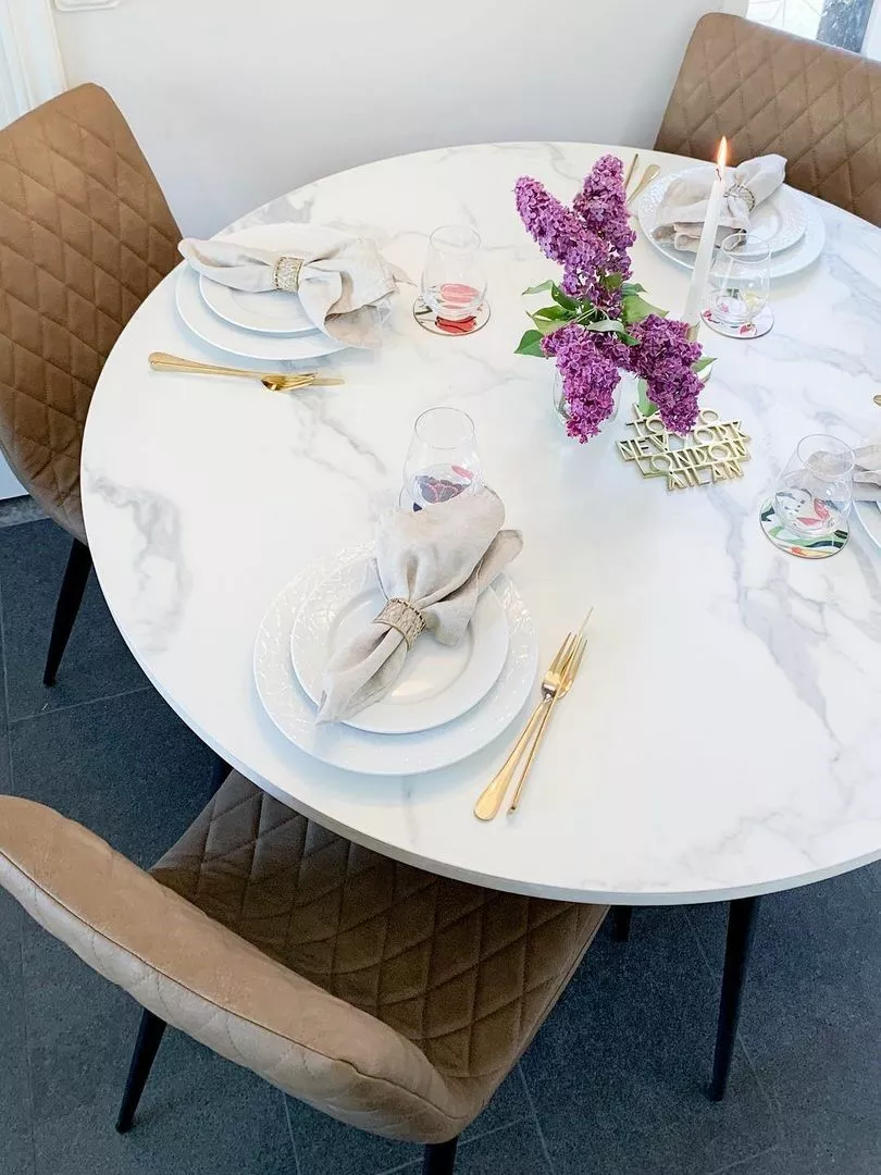 Beliani Ruokapöytä Marmorikuvio Valkoinen/musta ⌀ 120 Cm ODEON - Image 3