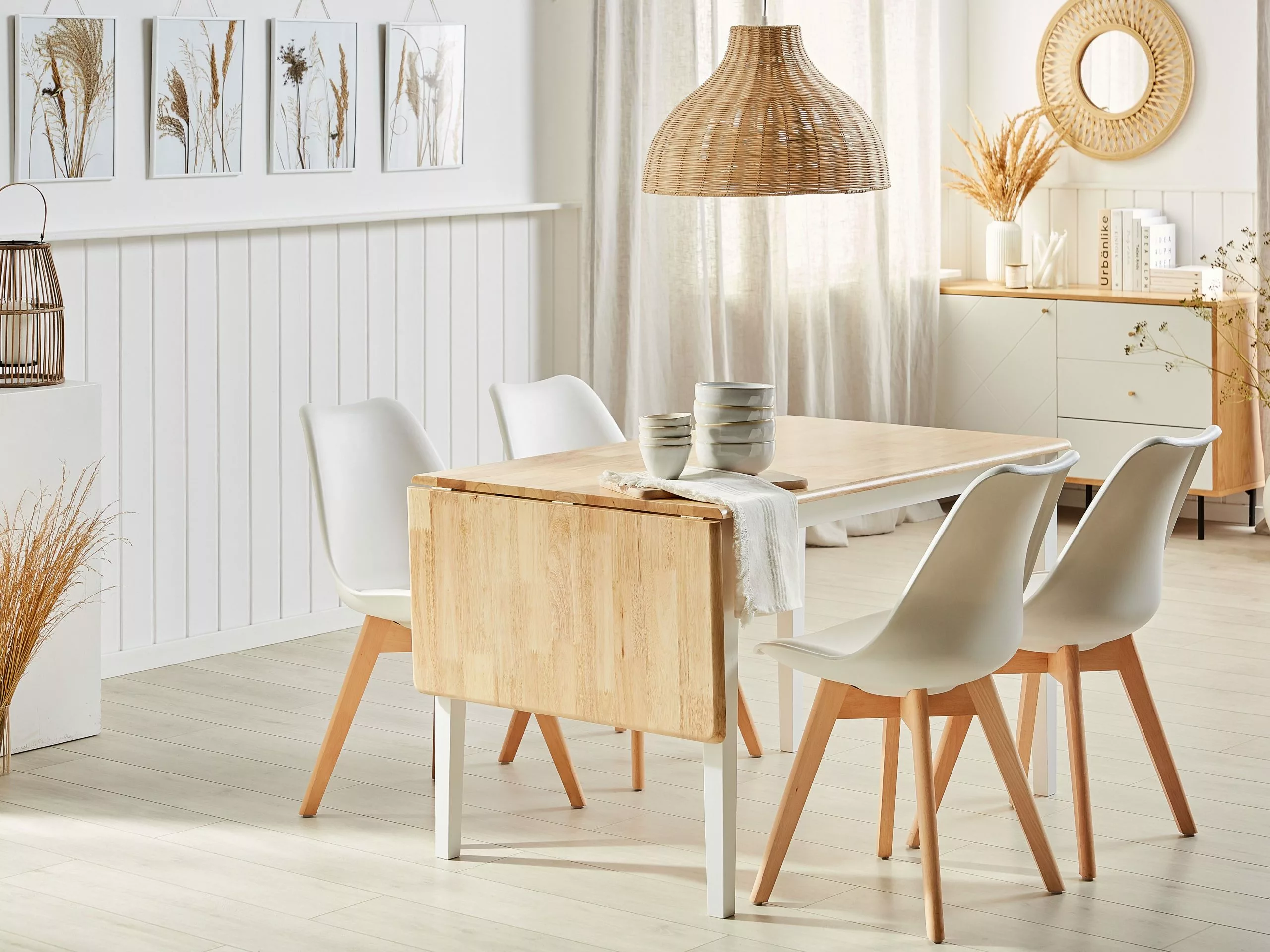 Beliani Ruokapöytä Jatkettava Kumipuu Vaalea Puu/valkoinen 120/160 X 75 Cm LOUISIANA - Image 3