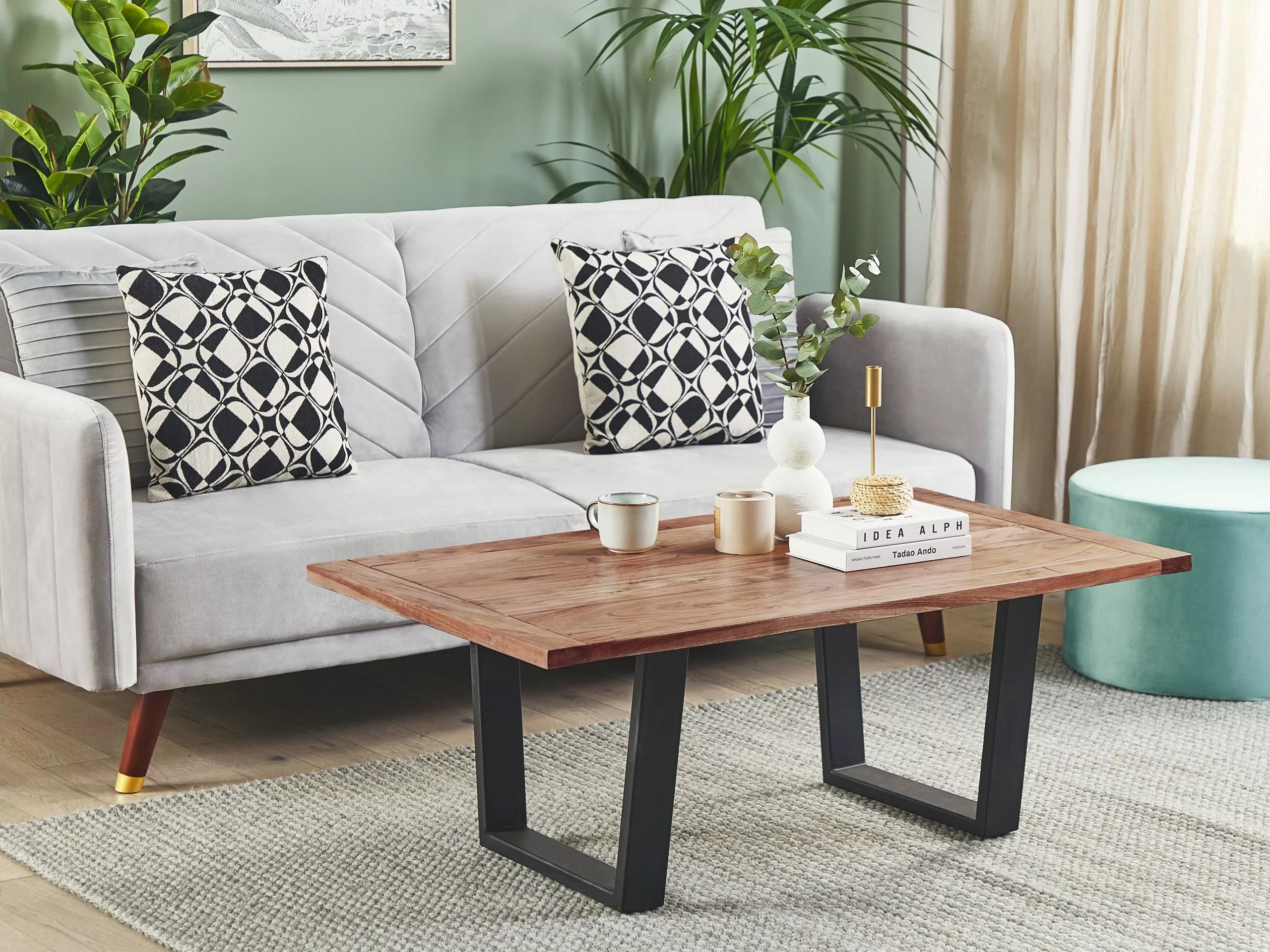 Beliani Sohvapöytä Akaasiapuu Vaalea Puu/musta GRENOLA - Image 2