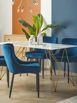 Beliani Ruokapöytä Marmorikuvio Valkoinen/kulta 140 X 80 Cm KENTON -Halpa 2-istuttavat sohvat myymälä undef src sa picid 820046 type whitesh image