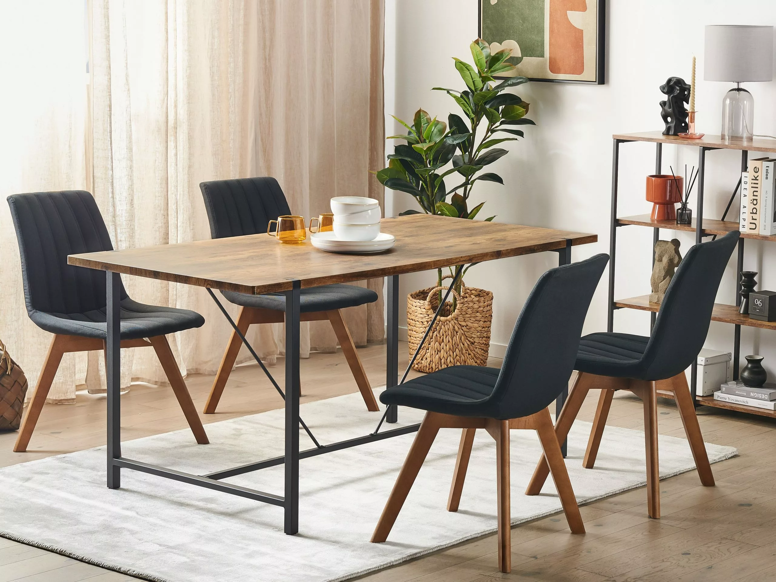 Beliani Ruokapöytä Tumma Puu/musta 160 X 80 Cm SARITAS 3 Beliani Ruokapöytä Tumma Puu/musta 160 X 80 Cm SARITAS - Image 2