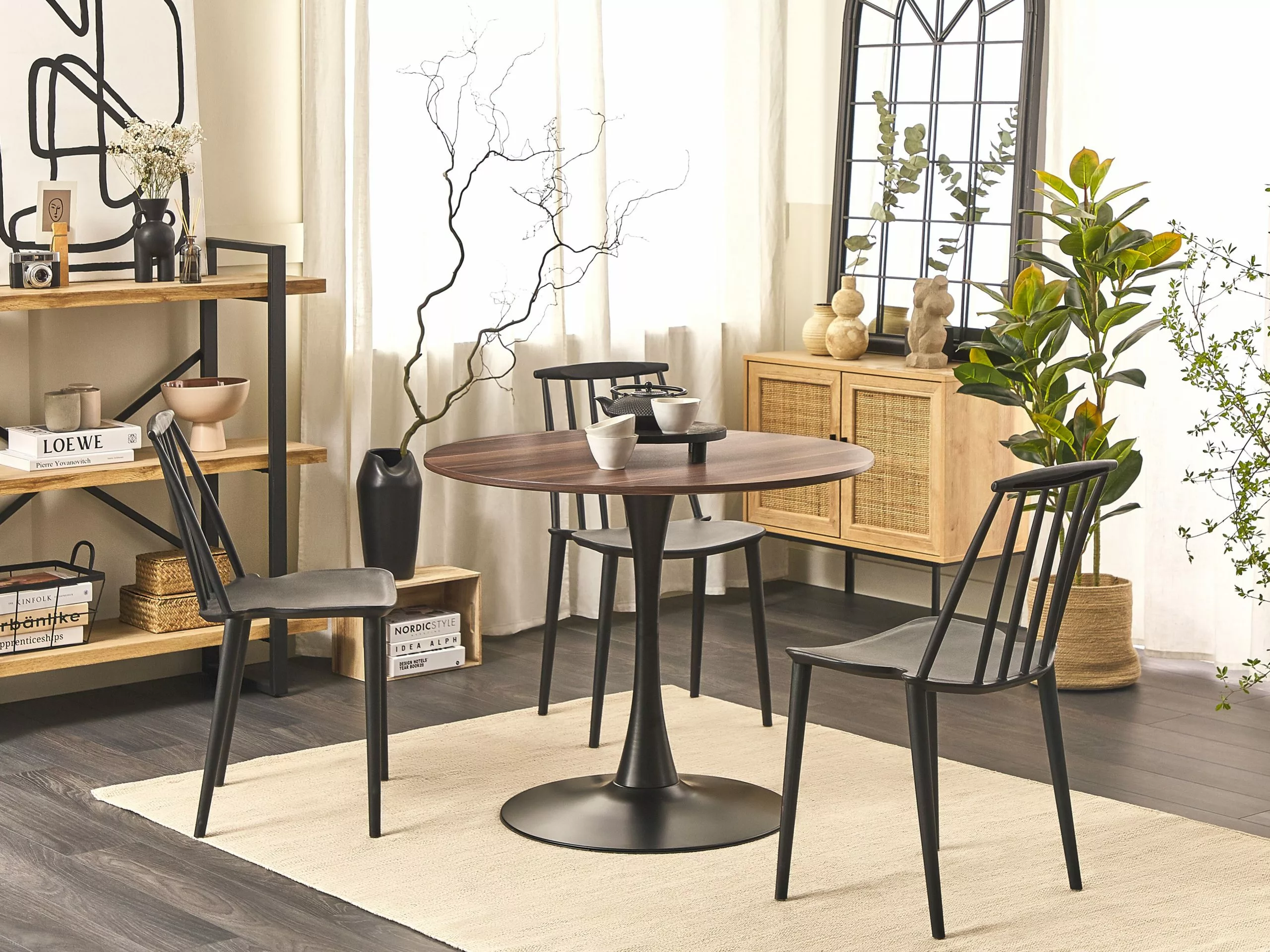 Beliani Ruokapöytä Tumma Puu/musta ⌀ 90 Cm BOCA - Image 2