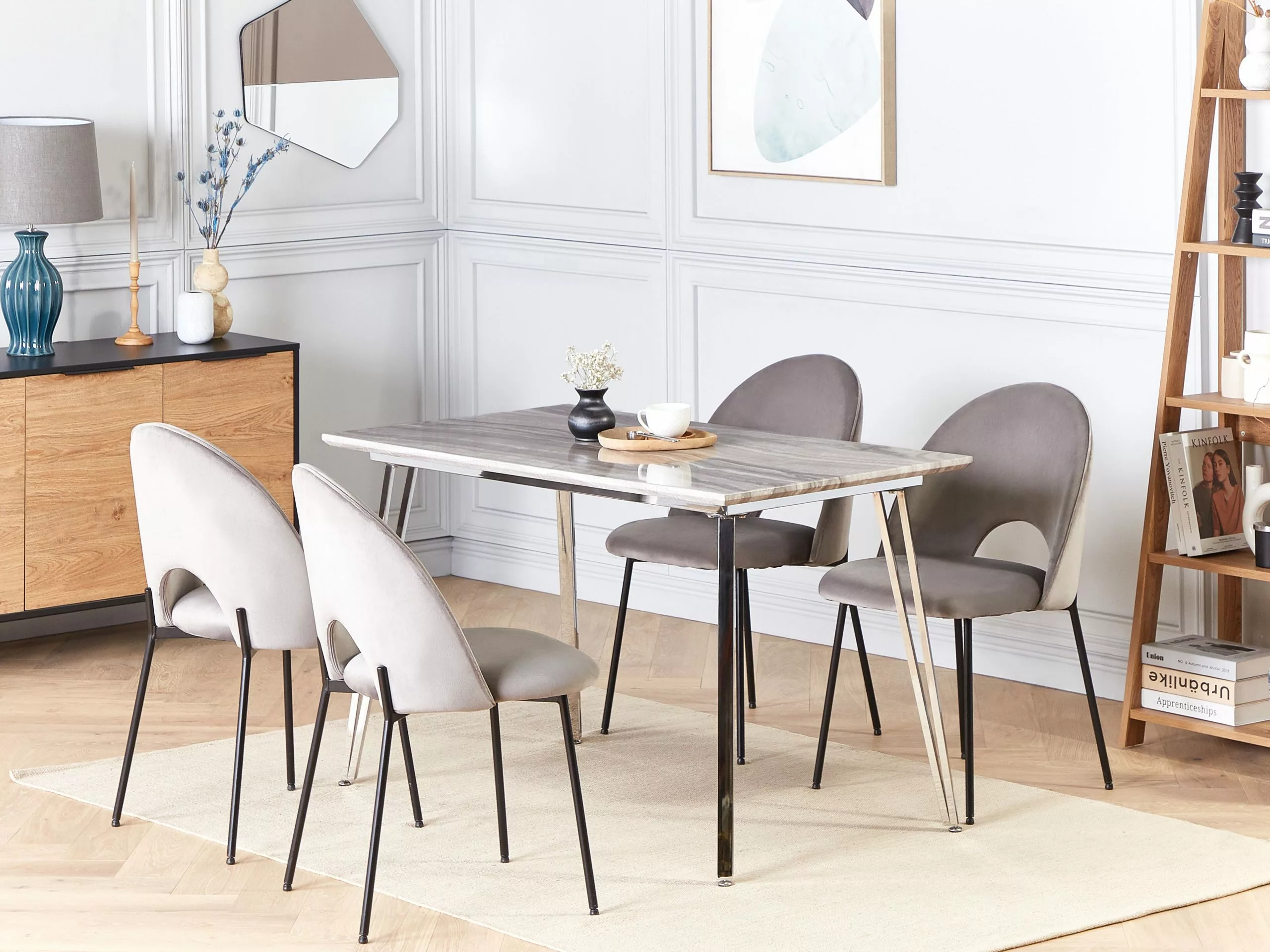 Beliani Ruokapöytä Marmorikuvio Valkoinen/hopea 120 X 70 Cm GREYTON - Image 2