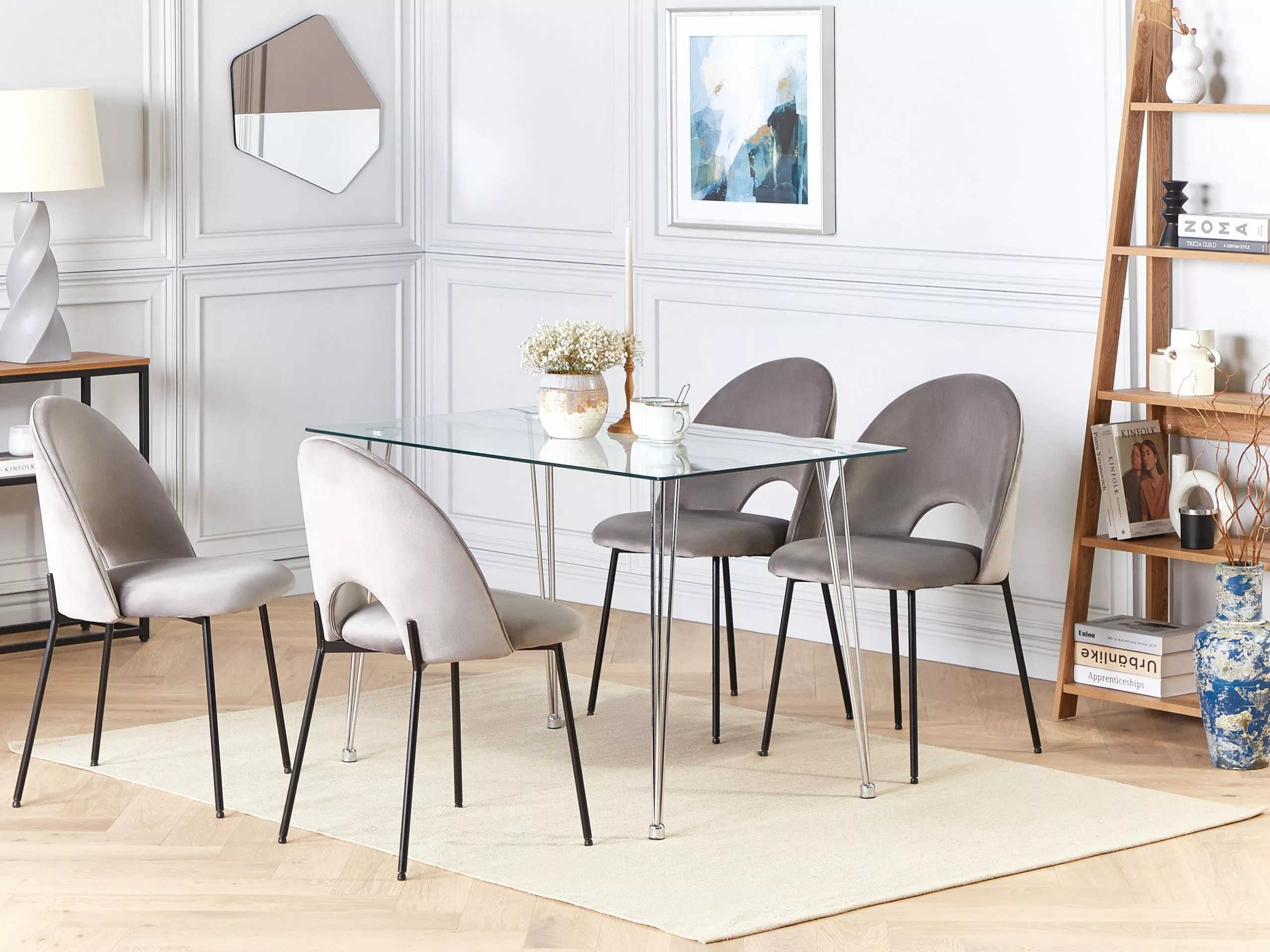 Beliani Ruokapöytä Lasitasolla Rauta Hopea 120 X 70 Cm WINSTON 4 Beliani Ruokapöytä Lasitasolla Rauta Hopea 120 X 70 Cm WINSTON - Image 2