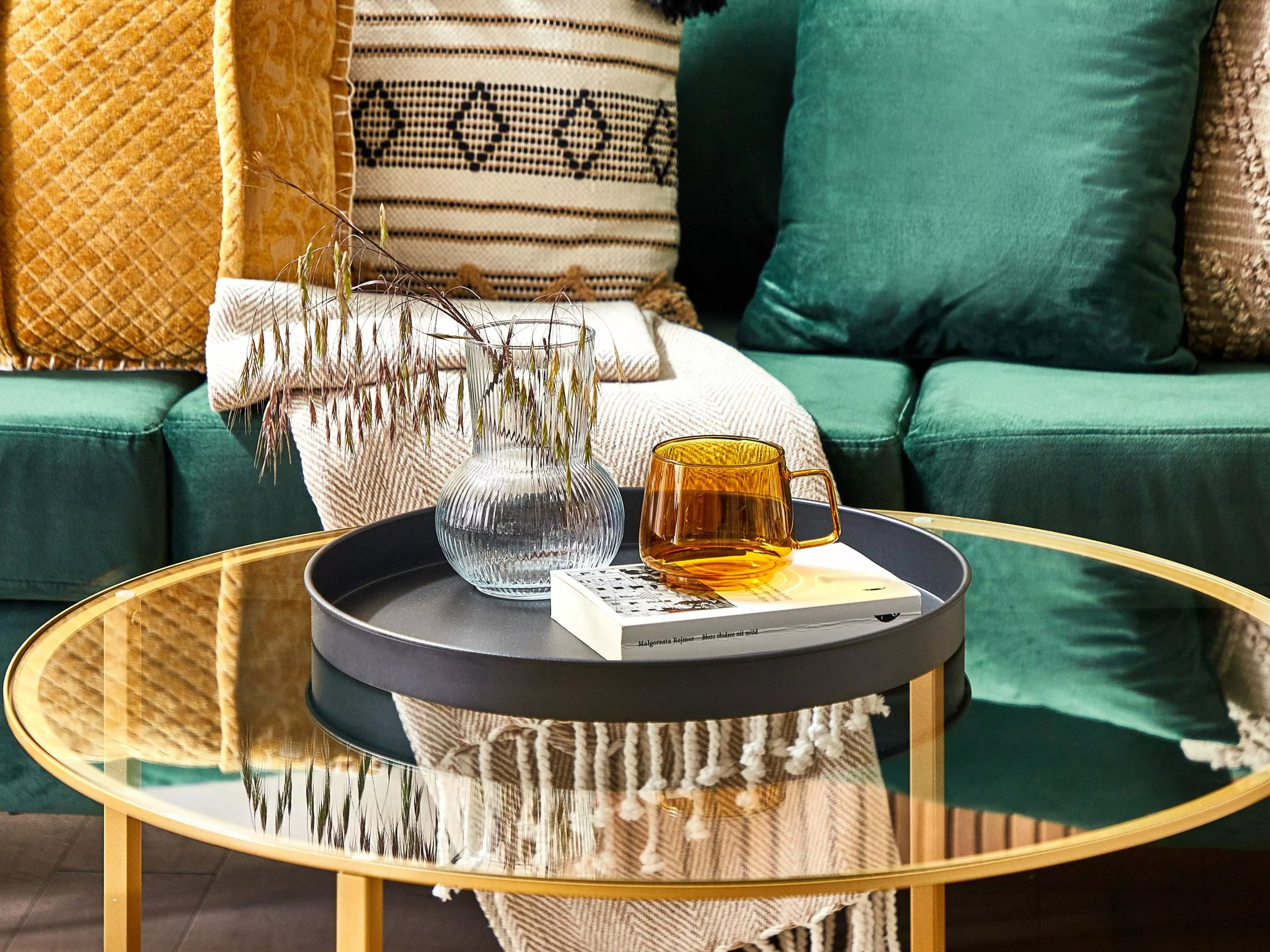 Beliani Sohvapöytä Lasitasolla Kulta/tumma Puu LIBBY - Image 3