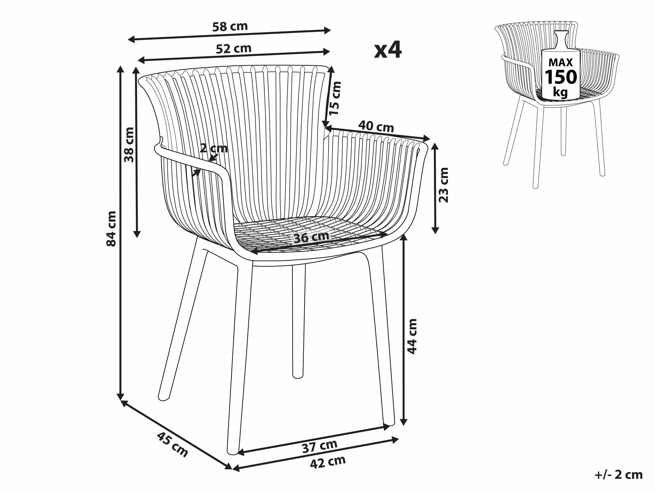 Beliani Tuoli Muovi Punainen 4 Kpl PESARO 12 Beliani Tuoli Muovi Punainen 4 Kpl PESARO - Image 10