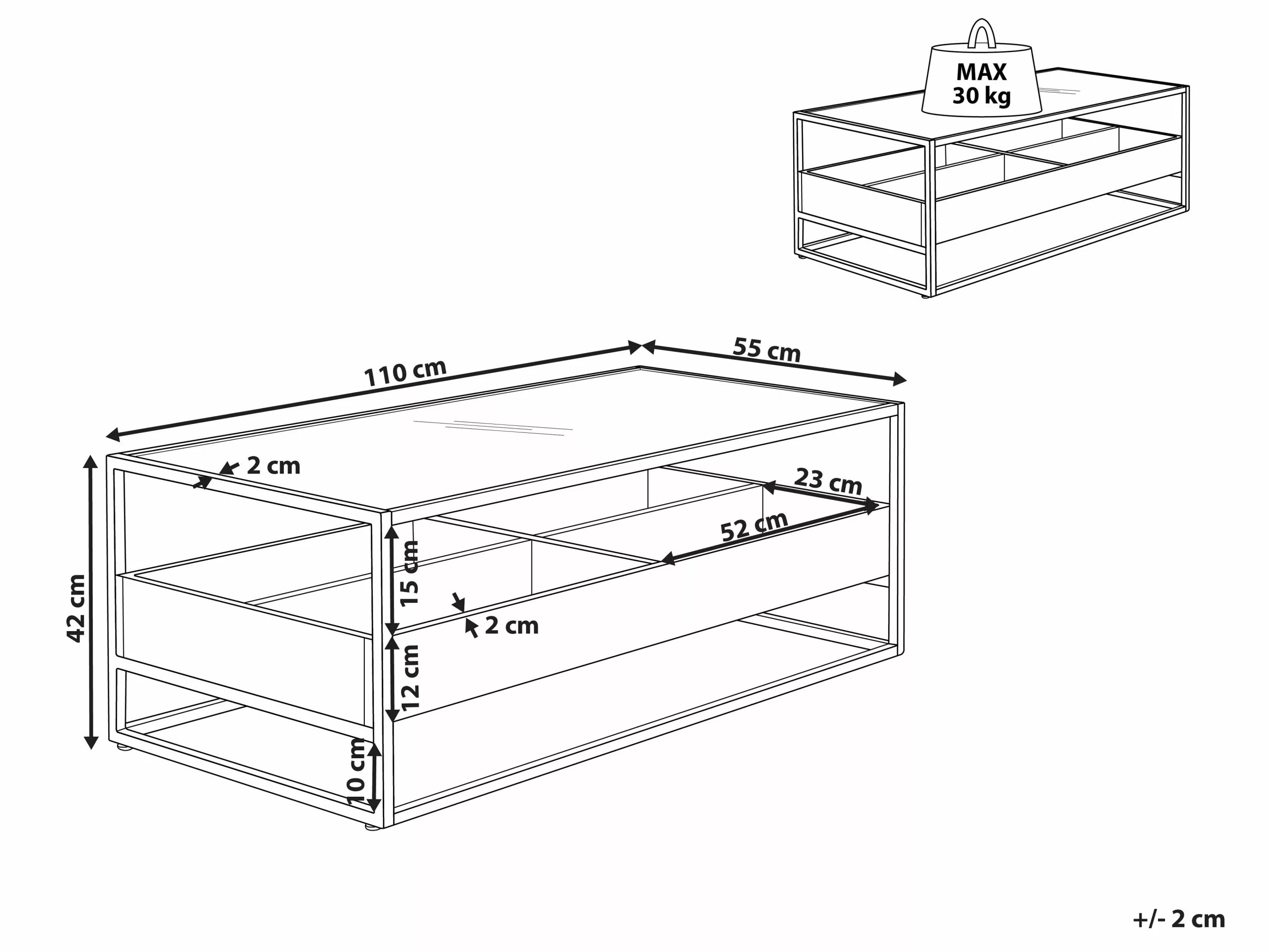 Beliani Sohvapöytä Lasitasolla Tumma Puu/musta WACO 12 Beliani Sohvapöytä Lasitasolla Tumma Puu/musta WACO - Image 10
