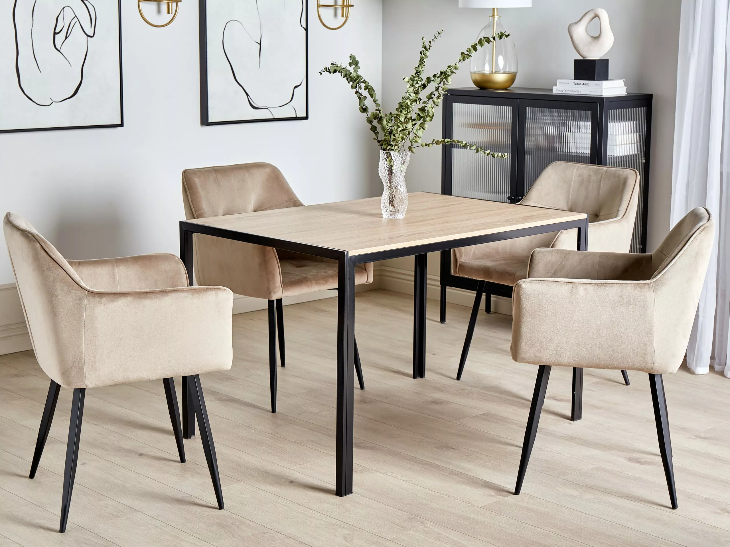 Beliani Ruokapöytä Vaalea Puu/musta 120 X 80 Cm NEWFIELD 4 Beliani Ruokapöytä Vaalea Puu/musta 120 X 80 Cm NEWFIELD - Image 2