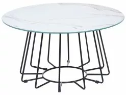 Beliani Sohvapöytä Metalli Marmorikuvio Valkoinen/musta BERNIE